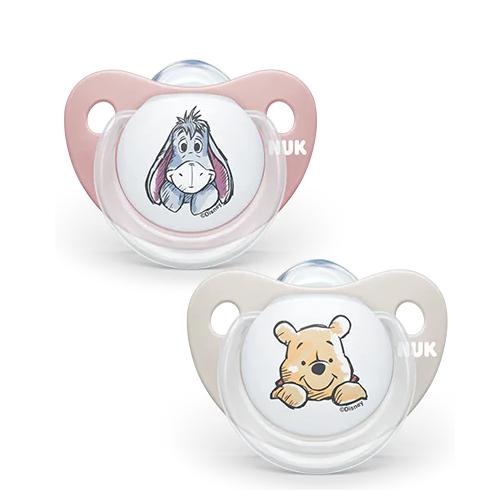 Miniaturka artykułu - NUK Trendline DISNEY Kubuś Puchatek Silikonowy smoczek uspokajający 6-18m r&oacute;żowy/szary, 2 sztuki