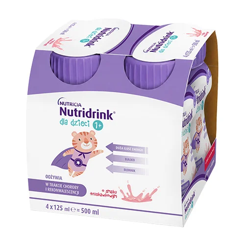 Miniaturka artykułu - Nutridrink dla dzieci smak truskawkowy, 4 x 125 ml