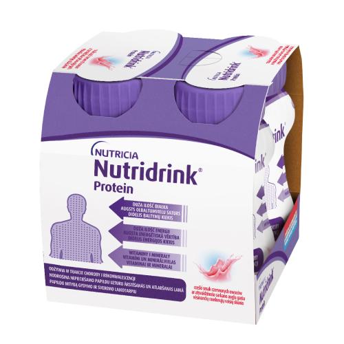 Miniaturka artykułu - Nutridrink Protein rześki smak czerwone owoce, 4x 125 ml - żywność dla os&oacute;b z ryzykiem niedożywienia USZKODZONE OPAKOWANIE TEKTUROWE / KR&Oacute;TKA DATA 25.06.2026