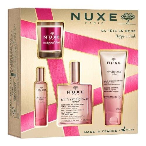 Miniaturka artykułu - NUXE Prodigieux Floral Happy In Pink Zestaw: Suchy olejek Florale, 100ml + Żel pod prysznic, 100ml + Woda perfumowana, 15ml + Świeca zapachowa, 70g