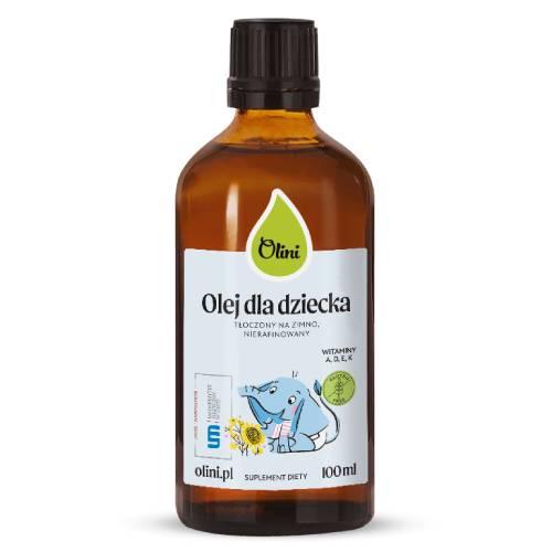 Miniaturka artykułu - Olini Olej dla dziecka tłoczony na zimno nierafinowany, 100 ml