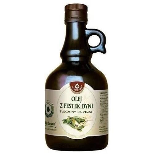 Miniaturka artykułu - Olej z pestek dyni tłoczony na zimno OLEOFARM - 500 ml