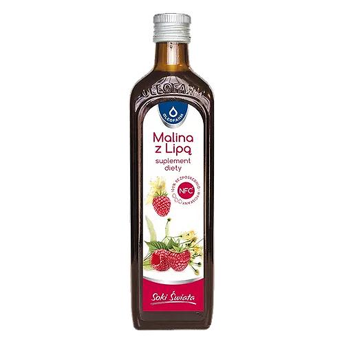 Miniaturka artykułu - OLEOFARM Sok malinowy z lipą, 490ml 