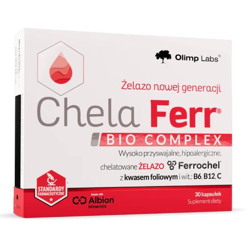 Miniaturka artykułu - Olimp Chela-Ferr Bio-complex Żelazo z kwasem foliowym i witaminami C, B6, B12, 30 kaps.