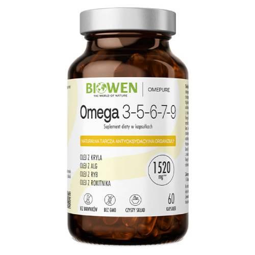 Miniaturka artykułu - Biowen Omega 3-5-6-7-9, 60 kaps. - suplement diety z kwasami omega