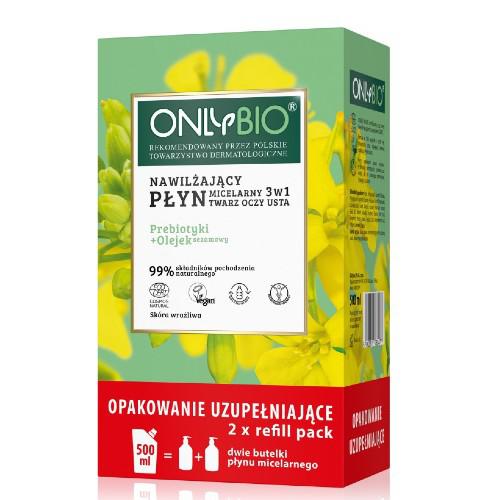 Miniaturka artykułu - ONLYBIO Nawilżający płyn micelarny 3w1 REFIL, 500ml
