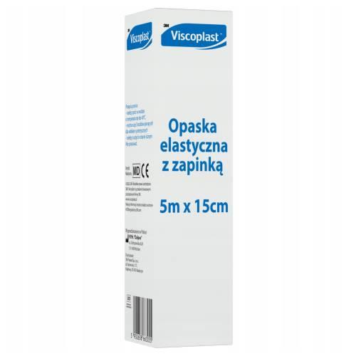 Miniaturka artykułu - Opaska elastyczna z zapinką 5m x 15cm (VISCOPLAST) - 1 sztuka
