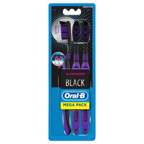 Miniaturka artykułu - Oral-B Allrounder Black Szczoteczka do zęb&oacute;w średnia, 3 szt.