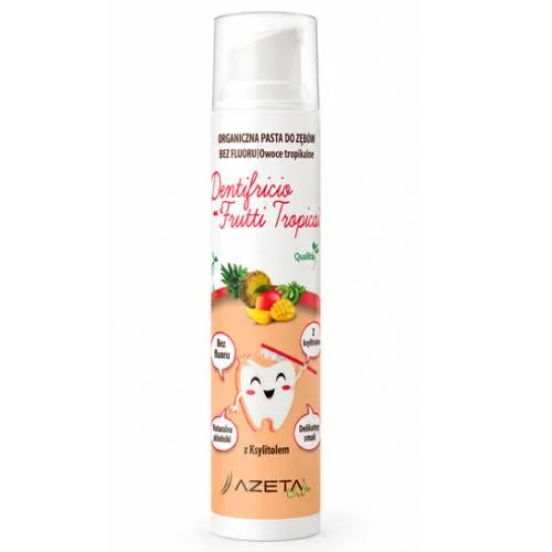 Miniaturka artykułu - Azeta Bio Organiczna pasta do zęb&oacute;w bez fluoru z ksylitolem i aloesem dla dzieci owoce tropikalne, 50 ml
