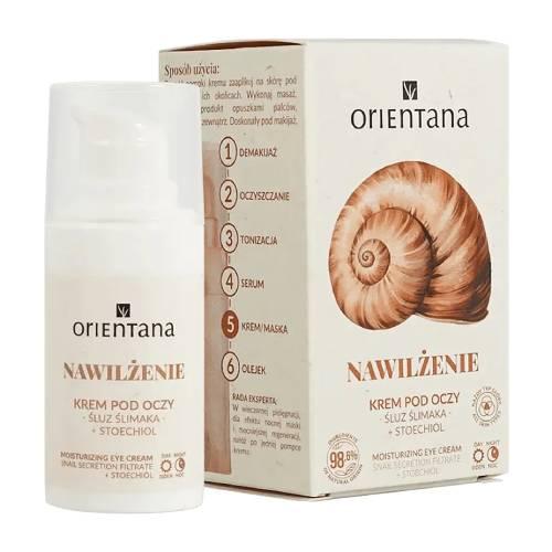 Miniaturka artykułu - Orientana Naturalny krem nawilżający pod oczy ze śluzem ślimaka na cienie i przebarwienia, 15 ml