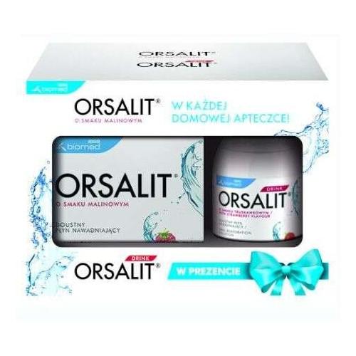 Miniaturka artykułu - ORSALIT o smaku malinowym, 10sasz. + ORSALIT DRINK truskawkowy, 200ml