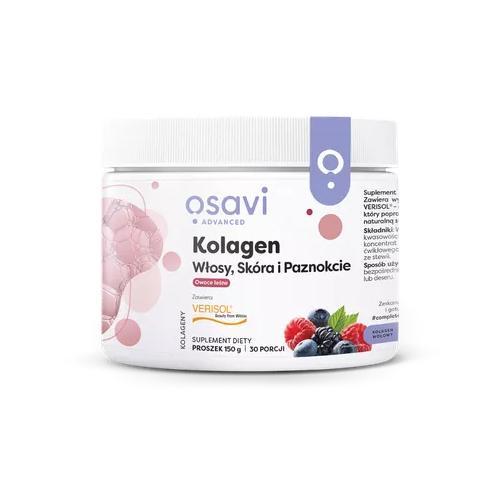 Miniaturka artykułu - OSAVI Advanced Kolagen Włosy, Sk&oacute;ra i Paznokcie - smak Owoce Leśne Proszek, 150g