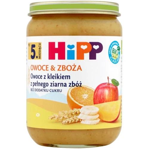 Miniaturka artykułu - HiPP Owoce z kleikiem z pełnego ziarna zb&oacute;ż BIO, 190 g 