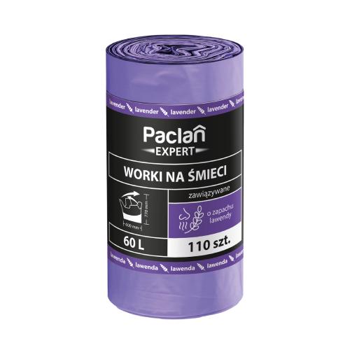 Miniaturka artykułu - Paclan Expert Worki na śmieci Multitop zapach lawendowy 60 l, 110 szt.