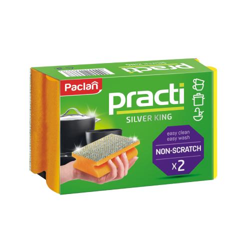 Miniaturka artykułu - Paclan Practi Gąbka do mycia naczyń zmywak kuchenny Silver King, 2 szt.