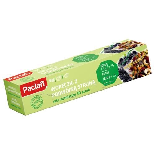 Paclan Woreczki strunowe z podw&oacute;jną struną, mix rozmiar&oacute;w 1 l / 2,5 l, 30 szt.