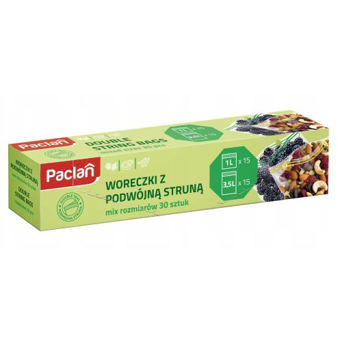 Miniaturka artykułu - PACLAN Woreczki z podw&oacute;jną struną, 1L/15szt, 3,5L/15szt USZKODZONE OPAKOWANIE TEKTUROWE