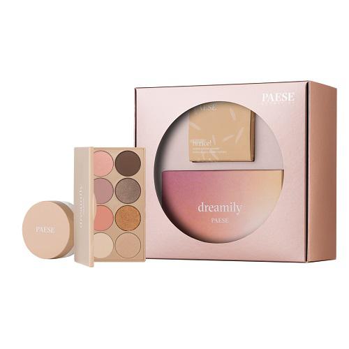 Miniaturka artykułu - PAESE Sparkling Snow Set - Zestaw do makijażu Paleta cieni Dreamily, 12g + Hi rice! Puder ryżowy 10 Light Beige, 10g