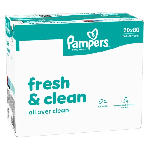 Miniaturka artykułu - Pampers Fresh Clean Chusteczki nawilżane dla dzieci, 20 x 80 szt.