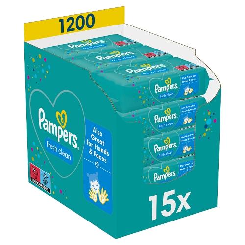 Miniaturka artykułu - Pampers Chusteczki nawilżane Fresh Clean, 15 x 80szt.