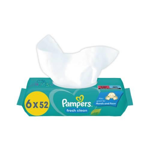 Miniaturka artykułu - Pampers Fresh Clean Chusteczki nawilżane, 6x 52szt. USZKODZONE OPAKOWANIE FOLIOWE