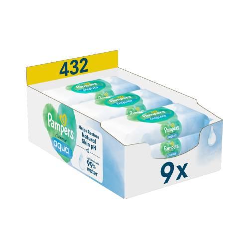 Miniaturka artykułu - Pampers Harmonie Aqua Chusteczki nawilżane, 9x48szt.
