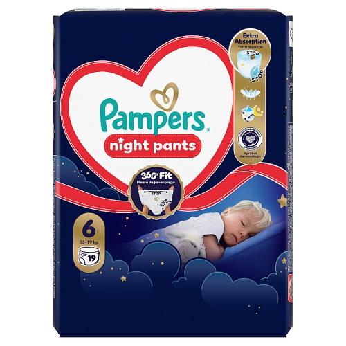 Miniaturka artykułu - Pampers Night Pants Pieluchomajtki na noc dla dzieci 6 13-19kg, 19 szt.