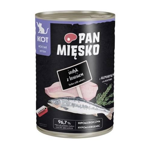 Miniaturka artykułu - Pan Mięsko Karma mokra dla kota Indyk z łososiem (kociak), 400 g