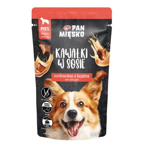 Miniaturka artykułu - Pan Mięsko Karma mokra dla psa Kawałki w sosie Wołowina z koziną (dorosły), 150 g