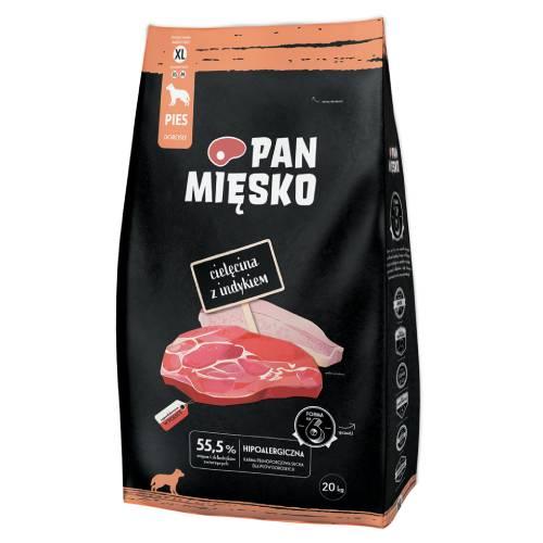 Miniaturka artykułu - Pan Mięsko Karma sucha dla psa Cielęcina z indykiem (dorosły) chrupki XL, 20 kg