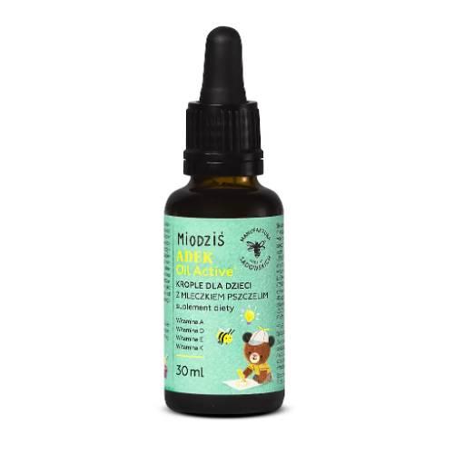 Miniaturka artykułu - PASIEKI RODZINY SADOWSKICH Miodziś Krople ADEK z mleczkiem pszczelim, 30ml