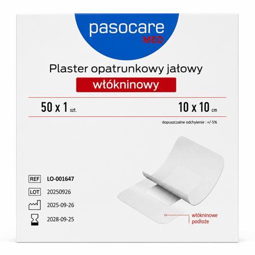 Miniaturka artykułu - Pasocare Med Plaster opatrunkowy jałowy, wł&oacute;kninowy 10 x 10 cm, 50 szt.