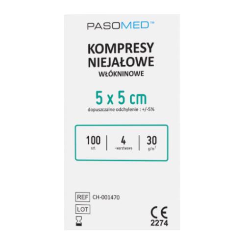 Miniaturka artykułu - PASOMED Kompresy niejałowe wł&oacute;kninowe 4-warstwowe 5x5cm, 100szt.