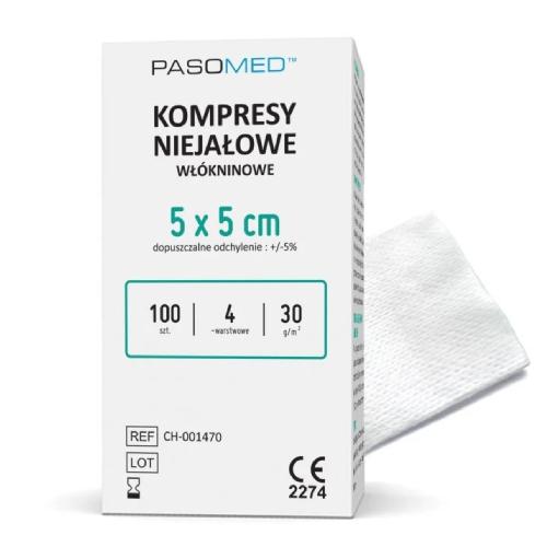 Miniaturka artykułu - PASOMED Kompresy niejałowe wł&oacute;kninowe 4W 5 x 5 cm, 100 szt.
