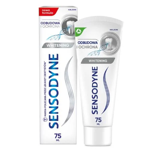Miniaturka artykułu - Sensodyne Odbudowa i Ochrona Whitening Pasta wybielająca z fluorem do nadwrażliwych zęb&oacute;w, 75 ml
