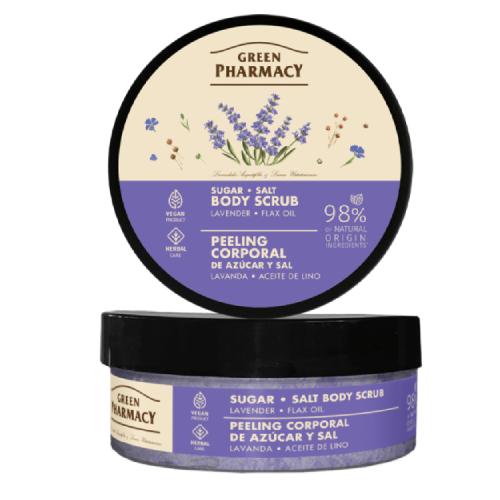 Miniaturka artykułu - GREEN PHARMACY Peeling cukrowo-solny do ciała Lawenda i olej lniany, 200ml