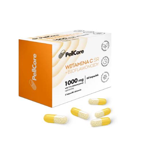 Miniaturka artykułu - PellCore Witamina C SR + Bioflawonoidy, 60 kaps. - suplement diety z witaminą C