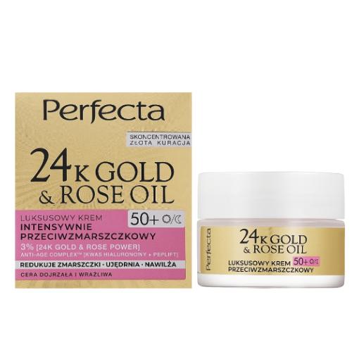 Miniaturka artykułu - PERFECTA 24K Gold Rose Oil Krem 50+, 50ml