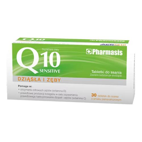 Miniaturka artykułu - Pharmasis Q10 Sensitive Dziąsła i zęby smak pomarańczowy, 30 tabl. do ssania - z koenzymem Q10 i witaminami