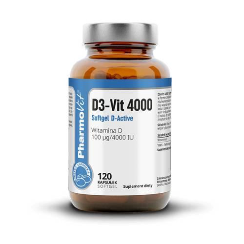 Miniaturka artykułu - PHARMOVIT D3-Vit 4000 Softgel D-Active, 120 kaps.