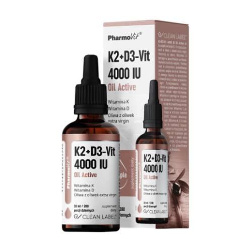 Miniaturka artykułu - PHARMOVIT Witaminy K2+D3-Vit 4000 IU Oil Active, 30ml