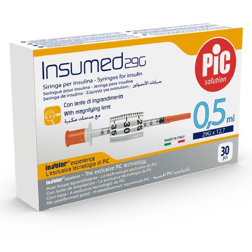 Miniaturka artykułu - PIC Insumed Jednorazowe strzykawki do insuliny 0,5ml 29G 12,7mm, 30 sztuk