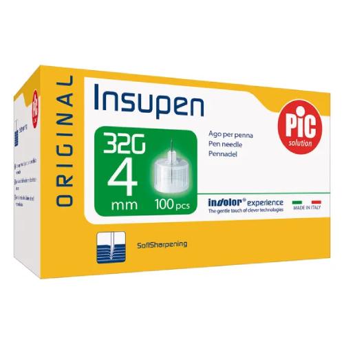 Miniaturka artykułu - PIC Insupen Igły do pen&oacute;w insulinowych 32G 4mm, 100 sztuk