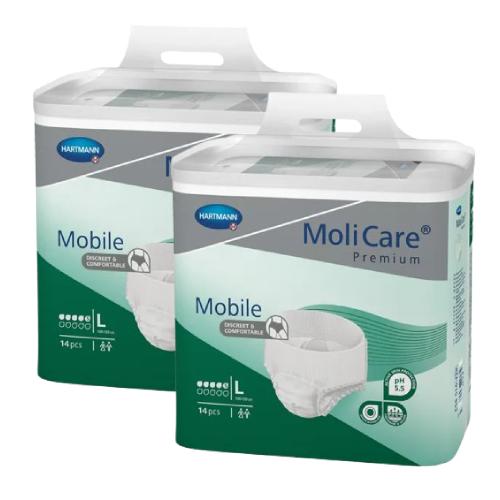 Miniaturka artykułu - MoliCare Pieluchomajtki Premium Moblie 5K rozmiar L, 2 x 14 szt.