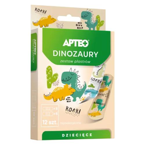 Miniaturka artykułu - Apteo Dinozaury Zestaw plastr&oacute;w dla dzieci, 12 szt.