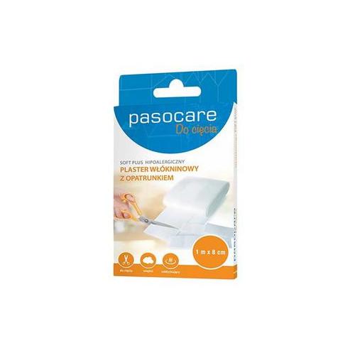 Miniaturka artykułu - Pasocare Plaster wł&oacute;kninowy z opatrunkiem soft plus hipoalergiczny, 1mx8cm