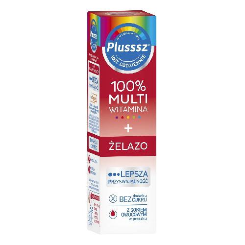Miniaturka artykułu - Plusssz 100% Multiwitamina + Żelazo, 20 tabletek musujących