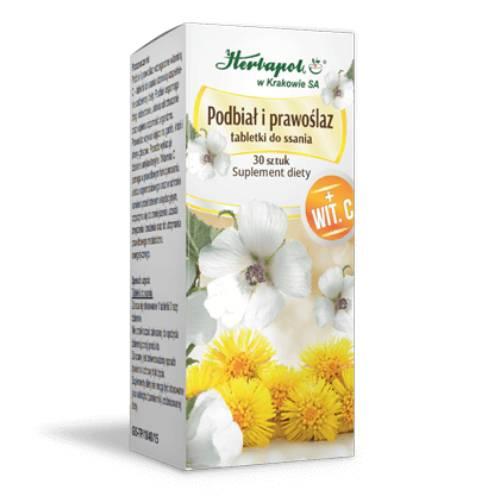 Miniaturka artykułu - Podbiał i prawoślaz Tabletki do ssania, 30 tabl.