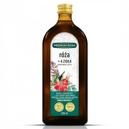 Miniaturka artykułu - PREMIUM ROSA Sok z r&oacute;ży + 4 zioła NFC, 500 ml
