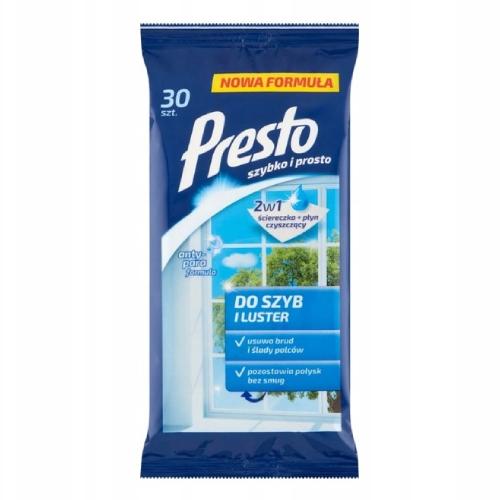 PRESTO Nawilżane ściereczki do szyb i luster, 30 szt.